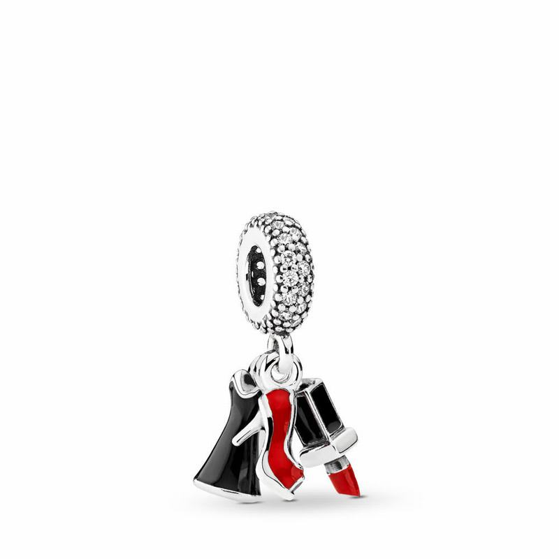 Pandora Glamour Trio Dangle Charm - Sterling Silver/Enamel/Black/Cubic Zirconia - Canada | HZ5180ZE